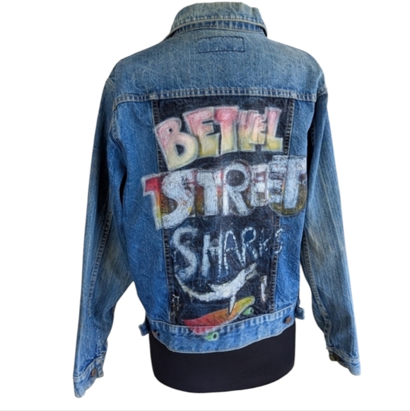 Vintage Jackets & Blazers - Vintage 80s Graffiti Trucker Jacket M? Blue Jean Jacket Punk Denim